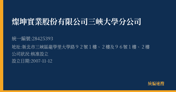 燦坤實業股份有限公司三峽大學分公司的照片-統編 28425393(新北市) 公司登記資料與營業項目詳細圖表