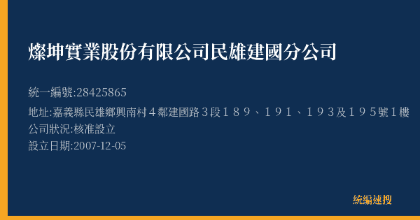 燦坤實業股份有限公司民雄建國分公司的照片-統編 28425865(嘉義縣) 公司登記資料與營業項目詳細圖表