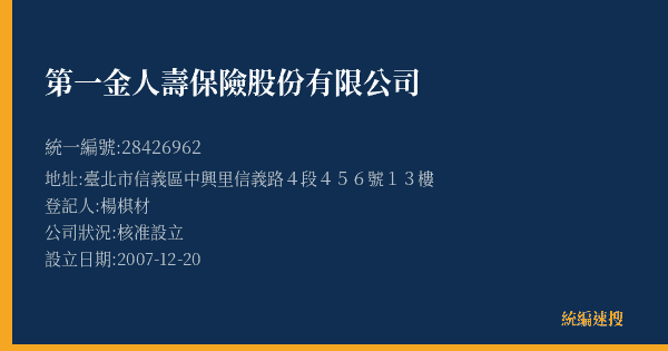 第一金人壽保險股份有限公司的照片-統編 28426962(臺北市) 公司登記資料與營業項目詳細圖表