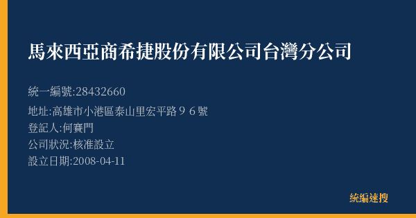 馬來西亞商希捷股份有限公司台灣分公司的照片-統編 28432660(高雄市) 公司登記資料與營業項目詳細圖表