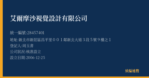艾爾摩沙視覺設計有限公司的照片-統編 28457401(新北市) 公司登記資料與營業項目詳細圖表
