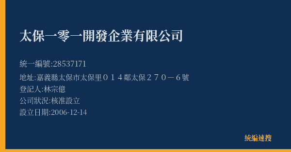 太保一零一開發企業有限公司的照片-統編 28537171(嘉義縣) 公司登記資料與營業項目詳細圖表