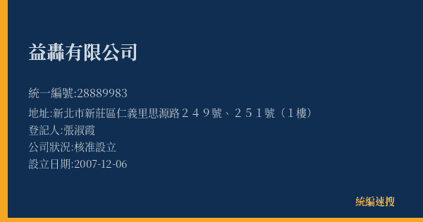 益轟有限公司的照片-統編 28889983(新北市) 公司登記資料與營業項目詳細圖表
