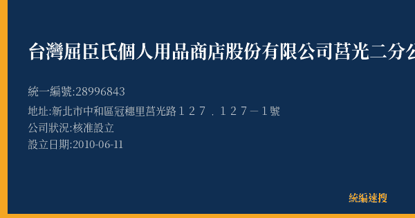 台灣屈臣氏個人用品商店股份有限公司莒光二分公司的照片-統編 28996843(新北市) 公司登記資料與營業項目詳細圖表