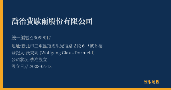 喬治費歇爾股份有限公司的照片-統編 29099017(新北市) 公司登記資料與營業項目詳細圖表