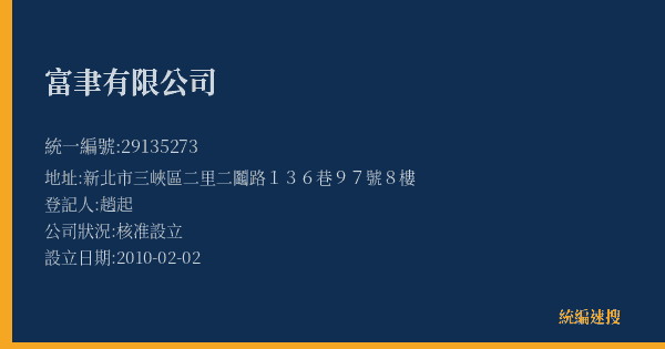 富聿有限公司的照片-統編 29135273(新北市) 公司登記資料與營業項目詳細圖表