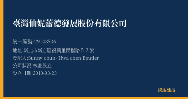 臺灣仙妮蕾德發展股份有限公司的照片-統編 29143506(新北市) 公司登記資料與營業項目詳細圖表