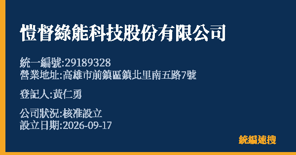 愷督綠能科技股份有限公司的照片-統編 29189328(高雄市) 公司登記資料與營業項目詳細圖表