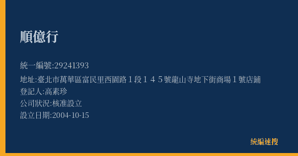 順億行的照片-統編 29241393(臺北市) 公司登記資料與營業項目詳細圖表
