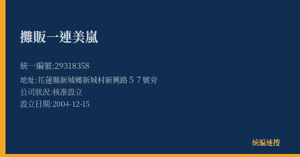 攤販一連美嵐的照片-統編 29318358(花蓮縣) 公司登記資料與營業項目詳細圖表