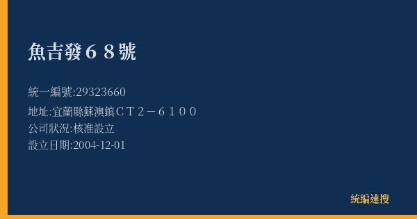 魚吉發68號的照片-統編 29323660(宜蘭縣) 公司登記資料與營業項目詳細圖表
