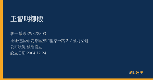 王智明攤販的照片-統編 29328503(基隆市) 公司登記資料與營業項目詳細圖表
