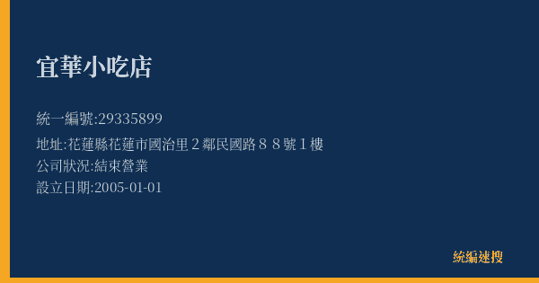 宜華小吃店的照片-統編 29335899(花蓮縣) 公司登記資料與營業項目詳細圖表