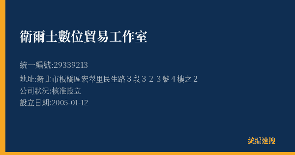 衛爾士數位貿易工作室的照片-統編 29339213(新北市) 公司登記資料與營業項目詳細圖表