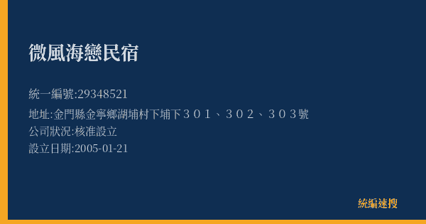 微風海戀民宿的照片-統編 29348521(金門縣) 公司登記資料與營業項目詳細圖表