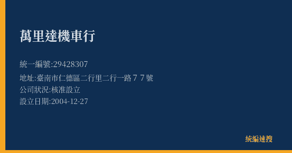 萬里達機車行的照片-統編 29428307(臺南市) 公司登記資料與營業項目詳細圖表