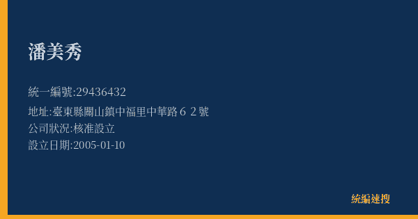 潘美秀的照片-統編 29436432(臺東縣) 公司登記資料與營業項目詳細圖表