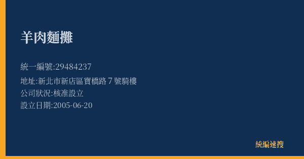 羊肉麵攤的照片-統編 29484237(新北市) 公司登記資料與營業項目詳細圖表
