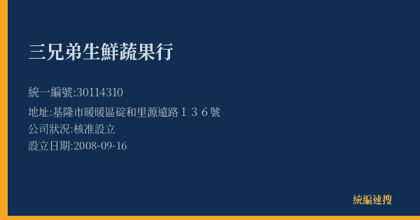 三兄弟生鮮蔬果行的照片-統編 30114310(基隆市) 公司登記資料與營業項目詳細圖表