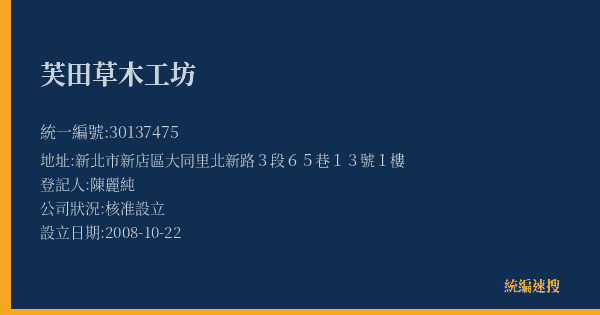 芙田草木工坊的照片-統編 30137475(新北市) 公司登記資料與營業項目詳細圖表