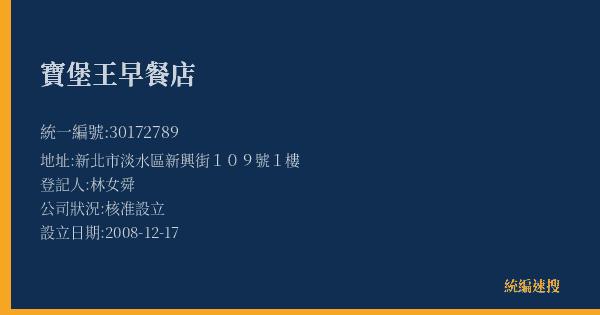 寶堡王早餐店的照片-統編 30172789(新北市) 公司登記資料與營業項目詳細圖表