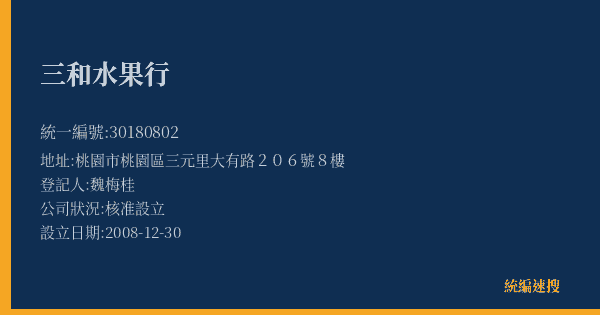 三和水果行的照片-統編 30180802(桃園市) 公司登記資料與營業項目詳細圖表