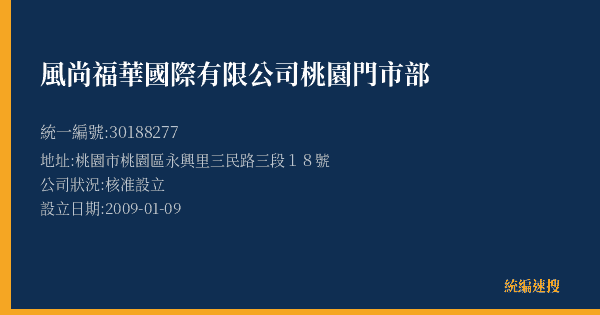 風尚福華國際有限公司桃園門市部的照片-統編 30188277(桃園市) 公司登記資料與營業項目詳細圖表