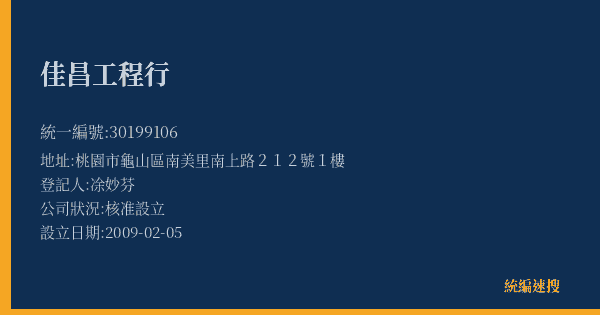 佳昌工程行的照片-統編 30199106(桃園市) 公司登記資料與營業項目詳細圖表