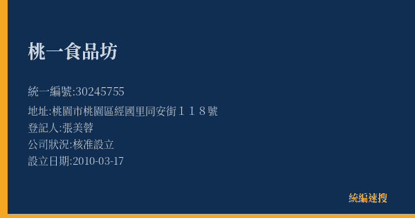桃一食品坊的照片-統編 30245755(桃園市) 公司登記資料與營業項目詳細圖表