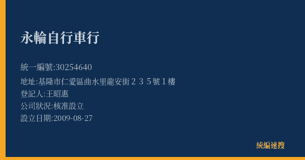 永輪自行車行的照片-統編 30254640(基隆市) 公司登記資料與營業項目詳細圖表