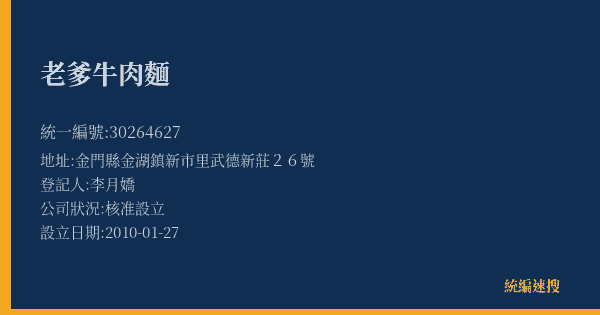 老爹牛肉麵的照片-統編 30264627(金門縣) 公司登記資料與營業項目詳細圖表