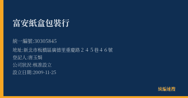富安紙盒包裝行的照片-統編 30305845(新北市) 公司登記資料與營業項目詳細圖表