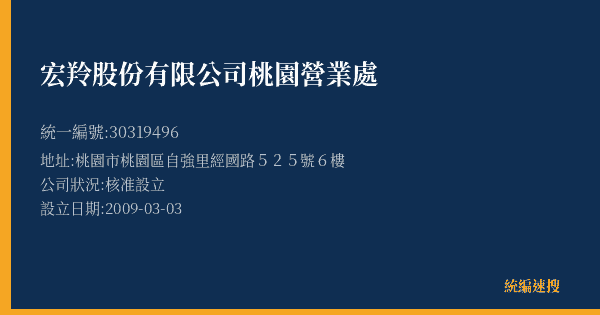 宏羚股份有限公司桃園營業處的照片-統編 30319496(桃園市) 公司登記資料與營業項目詳細圖表