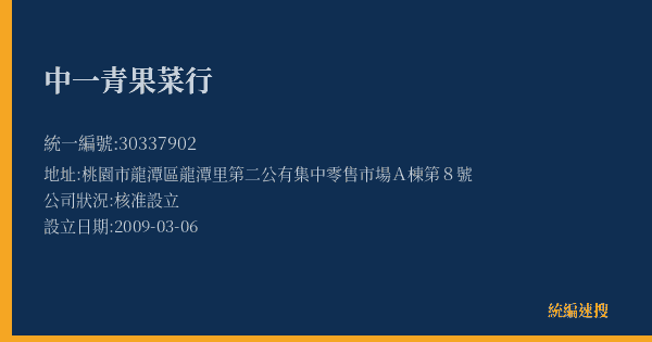 中一青果菜行的照片-統編 30337902(桃園市) 公司登記資料與營業項目詳細圖表