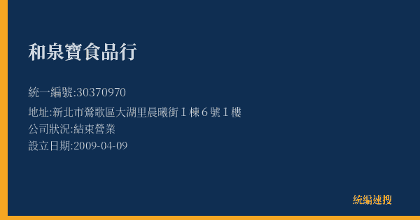 和泉寶食品行的照片-統編 30370970(新北市) 公司登記資料與營業項目詳細圖表