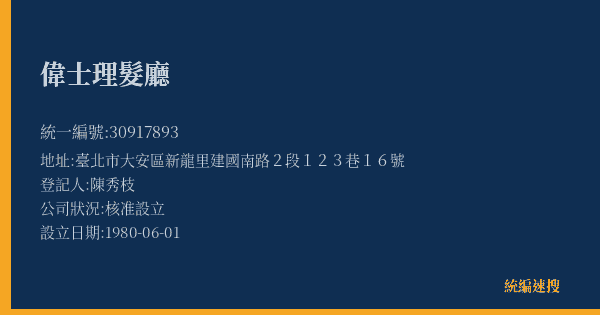 偉士理髮廳的照片-統編 30917893(臺北市) 公司登記資料與營業項目詳細圖表