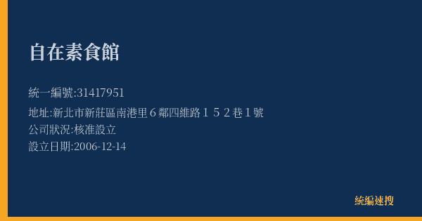 自在素食館的照片-統編 31417951(新北市) 公司登記資料與營業項目詳細圖表