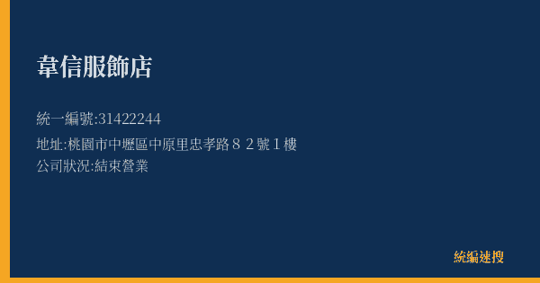 韋信服飾店的照片-統編 31422244(桃園市) 公司登記資料與營業項目詳細圖表