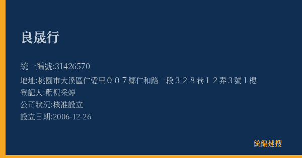 良晟行的照片-統編 31426570(桃園市) 公司登記資料與營業項目詳細圖表