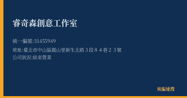 睿奇森創意工作室的照片-統編 31455949(臺北市) 公司登記資料與營業項目詳細圖表