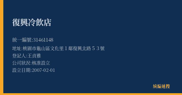 復興冷飲店的照片-統編 31461148(桃園市) 公司登記資料與營業項目詳細圖表