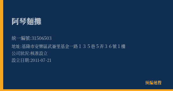 阿琴麵攤的照片-統編 31506503(基隆市) 公司登記資料與營業項目詳細圖表