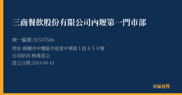 三商餐飲股份有限公司內壢第一門市部的照片-統編 31537506(桃園市) 公司登記資料與營業項目詳細圖表