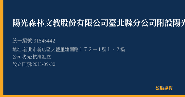 陽光森林文教股份有限公司臺北縣分公司附設陽光森林新二的照片-統編 31545442(新北市) 公司登記資料與營業項目詳細圖表