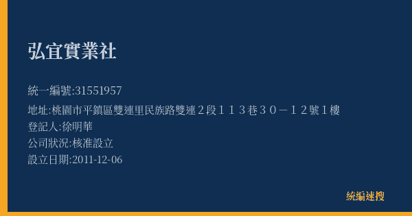 弘宜實業社的照片-統編 31551957(桃園市) 公司登記資料與營業項目詳細圖表