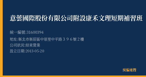 意蕓國際股份有限公司附設康禾文理短期補習班的照片-統編 31600394(新北市) 公司登記資料與營業項目詳細圖表