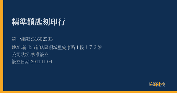 精準鎖匙刻印行的照片-統編 31602533(新北市) 公司登記資料與營業項目詳細圖表