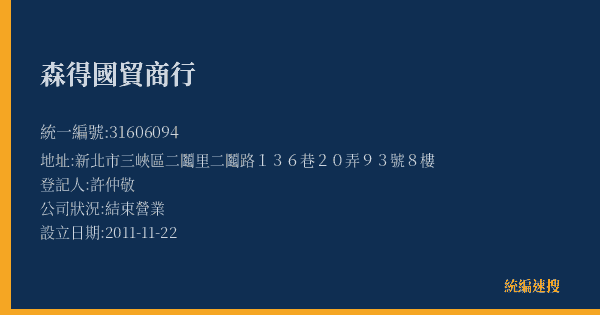 森得國貿商行的照片-統編 31606094(新北市) 公司登記資料與營業項目詳細圖表