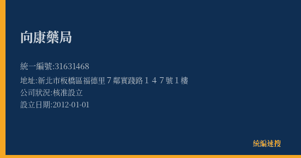 向康藥局的照片-統編 31631468(新北市) 公司登記資料與營業項目詳細圖表