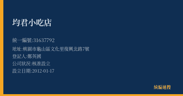 均君小吃店的照片-統編 31637792(桃園市) 公司登記資料與營業項目詳細圖表